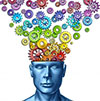 blue graphic of man with colourful cogs coming out of his head